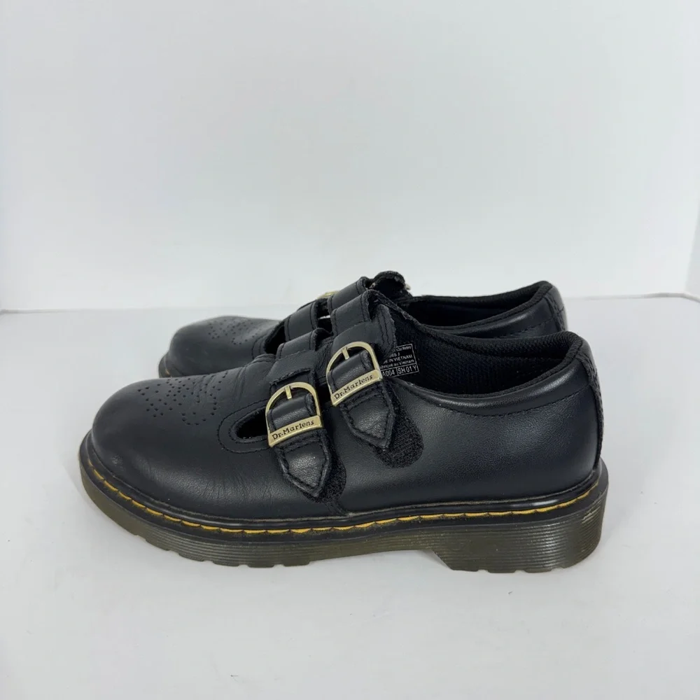 Dr. Martens 8065 Mary Jane Kids Shoes Black Leather Double Strap Buckle Egdy
